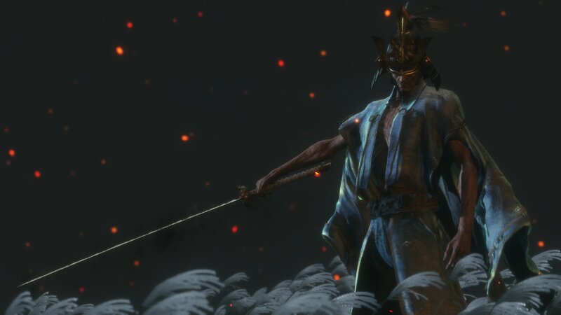 Samurai Warrior Holding Sword — Black, Dramatic