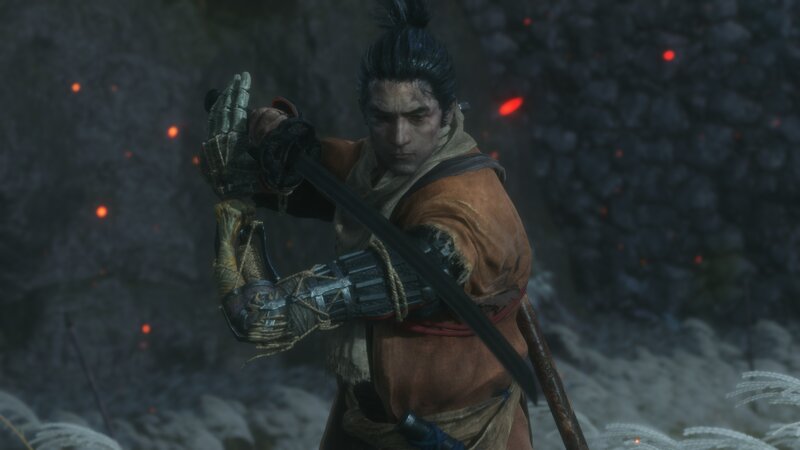 Samurai Warrior Holding Sword — Brown, Dark, Tense