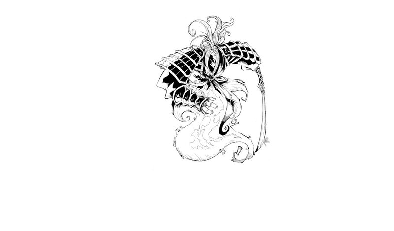 Samurai Warrior Illustration — Black, Dramatic