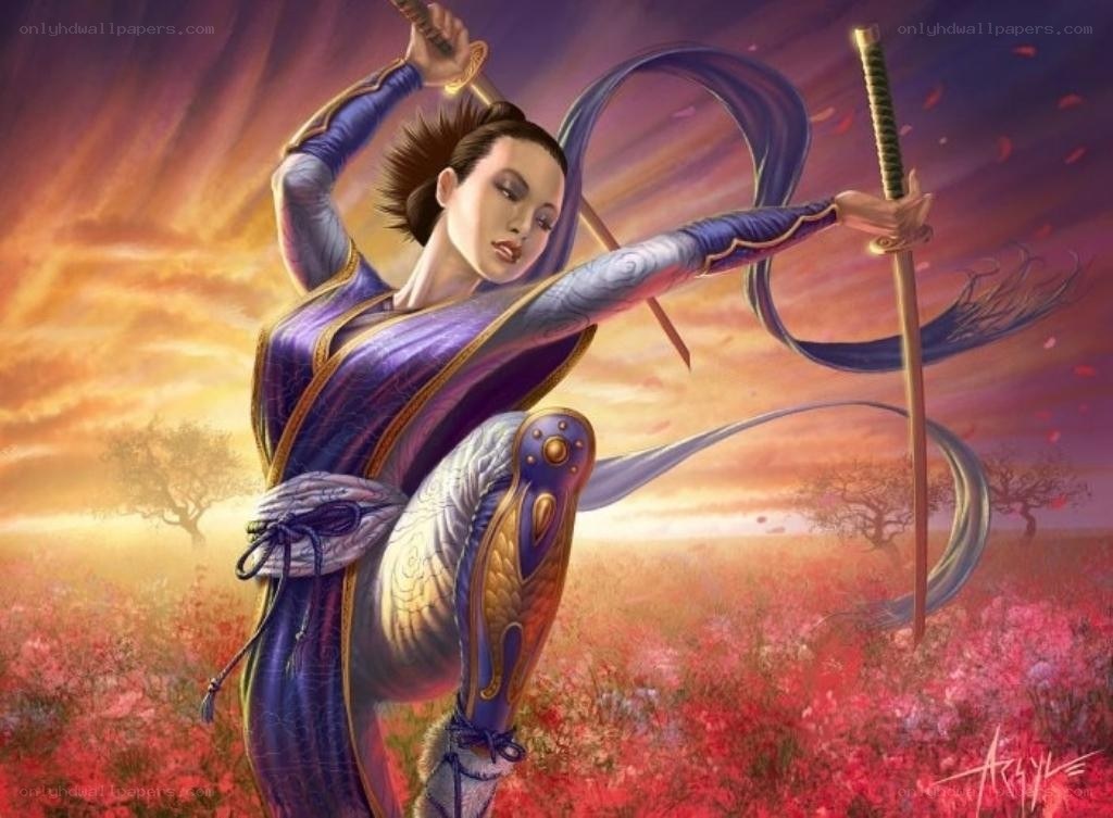 Samurai warrior in a flower field