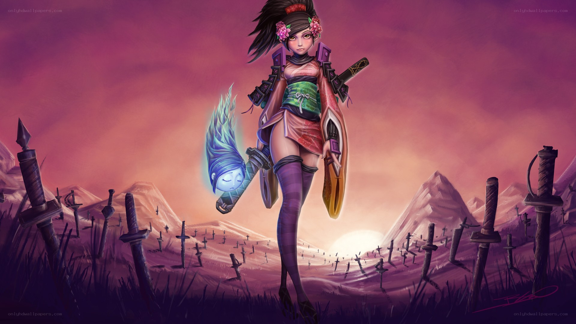 samurai warrior in a sword field