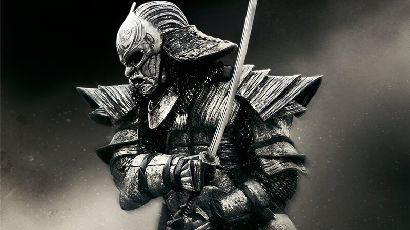 Samurai Warrior in Armor — Black, Dramatic, Digital Art, Sword, Helmet, White, Gray