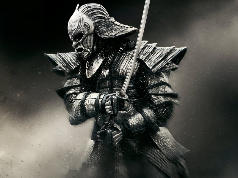 Samurai Warrior in Armor — Black, Dramatic, Digital Art, Sword, Mask
