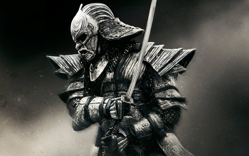 Samurai Warrior in Armor — Black, Dramatic, Digital Art, Sword
