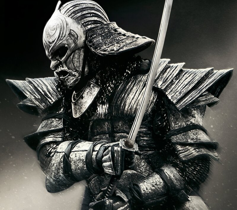 Samurai Warrior in Armor — Black, Dramatic, Digital Art
