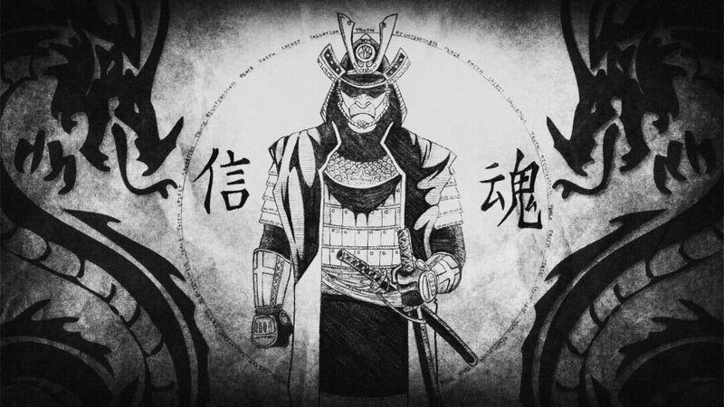 Samurai Warrior in Armor — Black, Dramatic, Manga