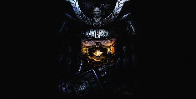 Samurai Warrior in Armor — Black, Dramatic, Night, Digital Art