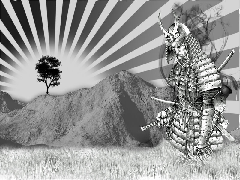Samurai Warrior in Armor — Black, Dramatic