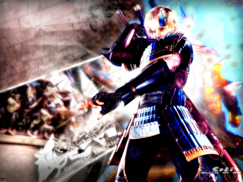 Samurai Warrior in Armor — Blue, Dramatic, Digital Art