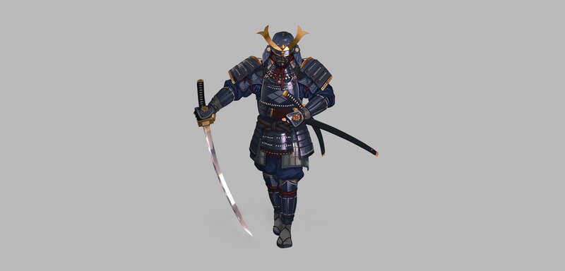 Samurai Warrior in Armor — Blue, Serious