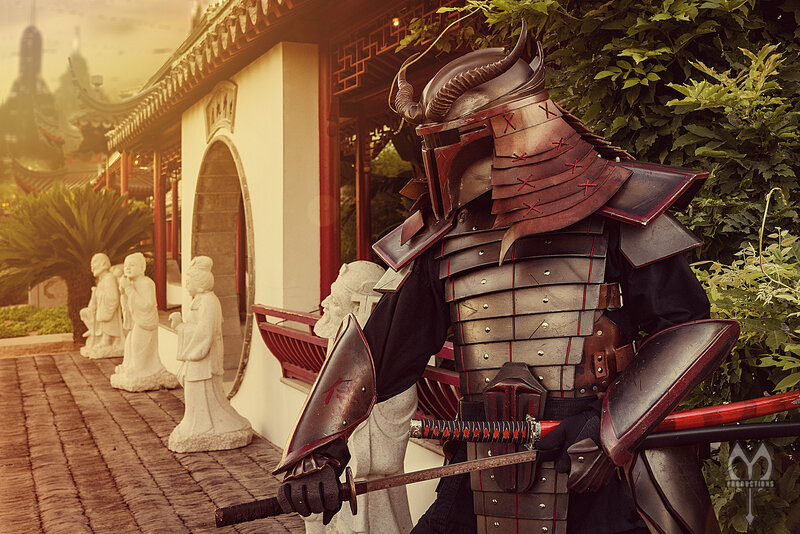 Samurai Warrior in Armor — Brown, Dramatic, Sunset