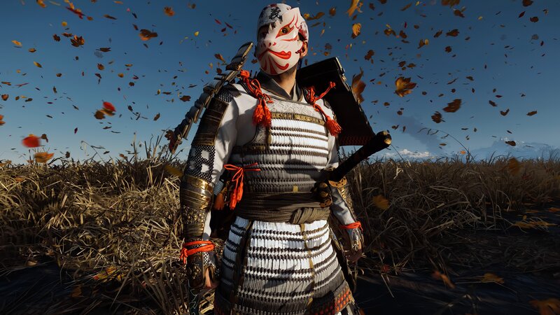 Samurai Warrior in Autumn — White