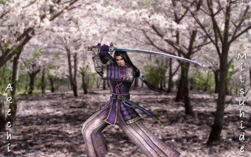 Samurai warrior in cherry blossom grove