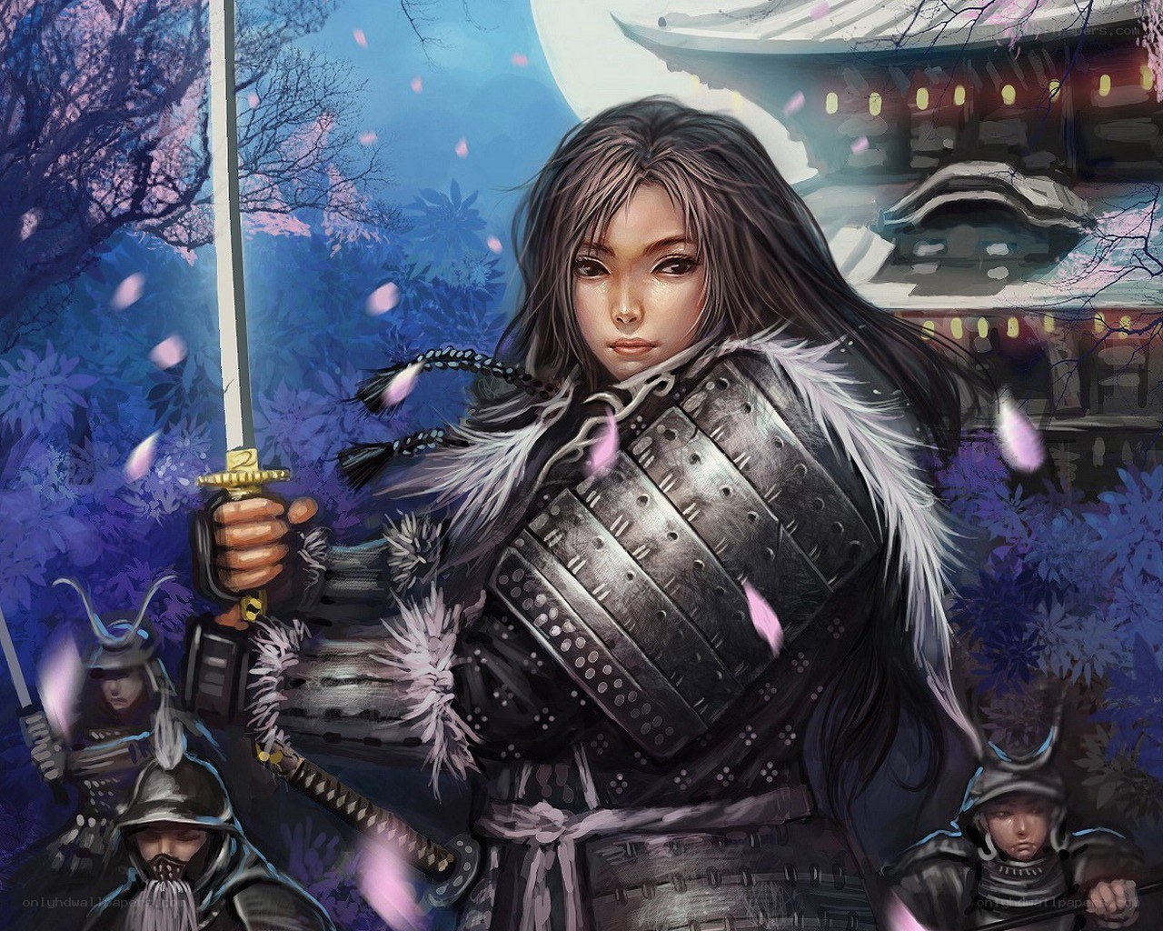 Samurai warrior in cherry blossom