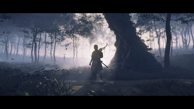 Samurai Warrior in Forest — Gray