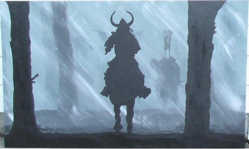 Samurai warrior in misty forest