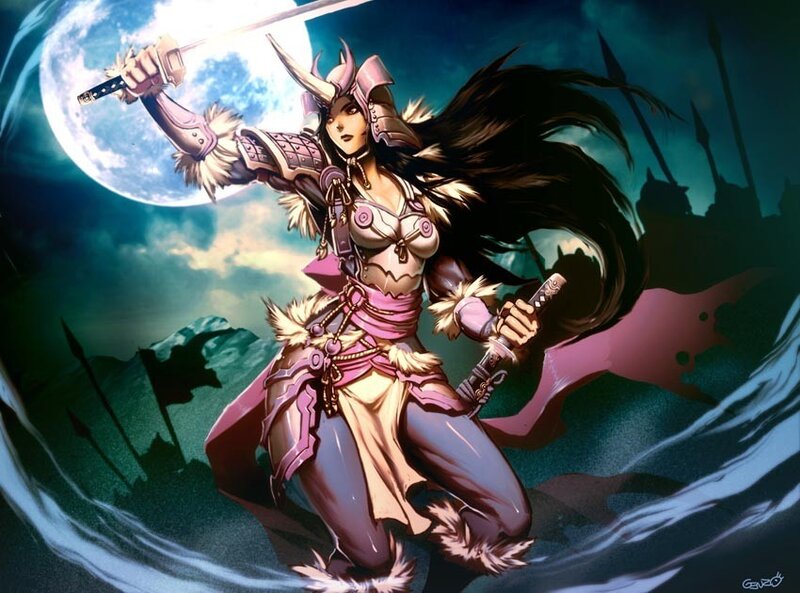 samurai warrior in moonlight