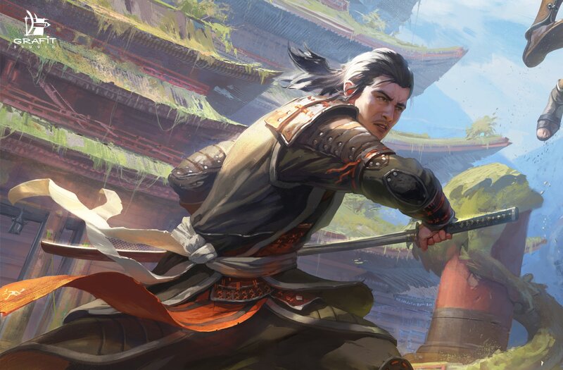 Samurai Warrior in Motion — Brown, Dramatic