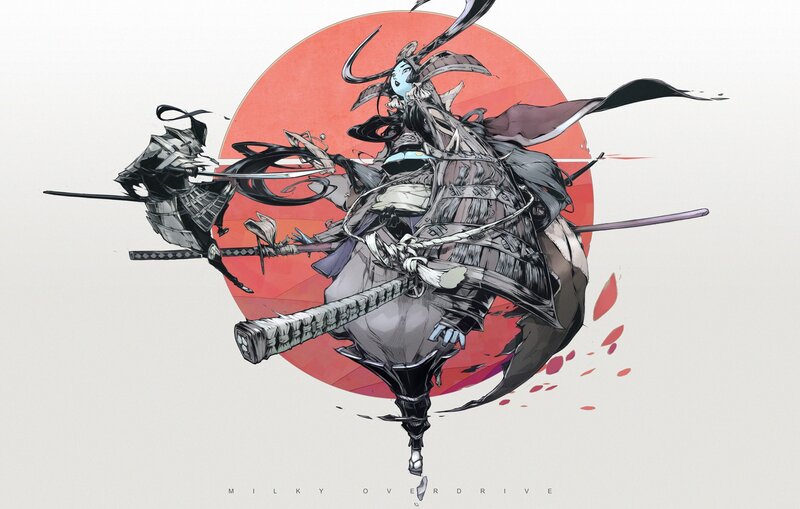 Samurai Warrior in Motion — Red, Dramatic, Digital Art