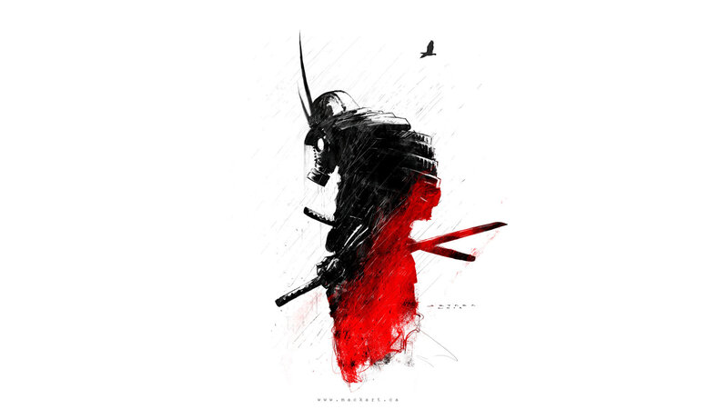 Samurai Warrior in Rain — Black