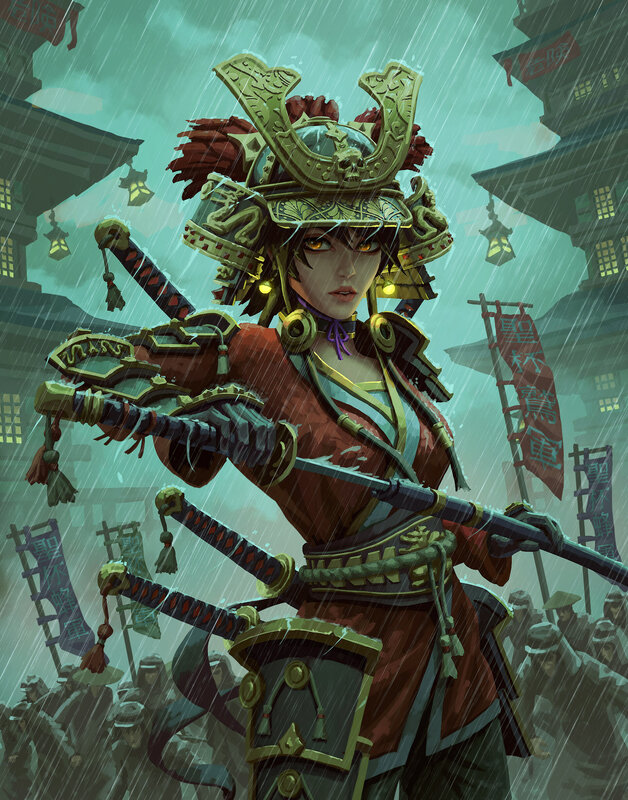Samurai Warrior in Rain — Green