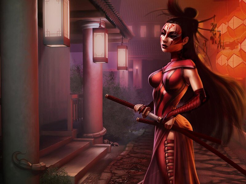 Samurai warrior in red armor