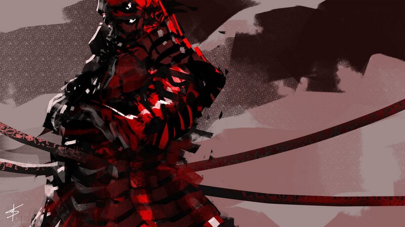 Samurai Warrior in Red Armor — Dramatic