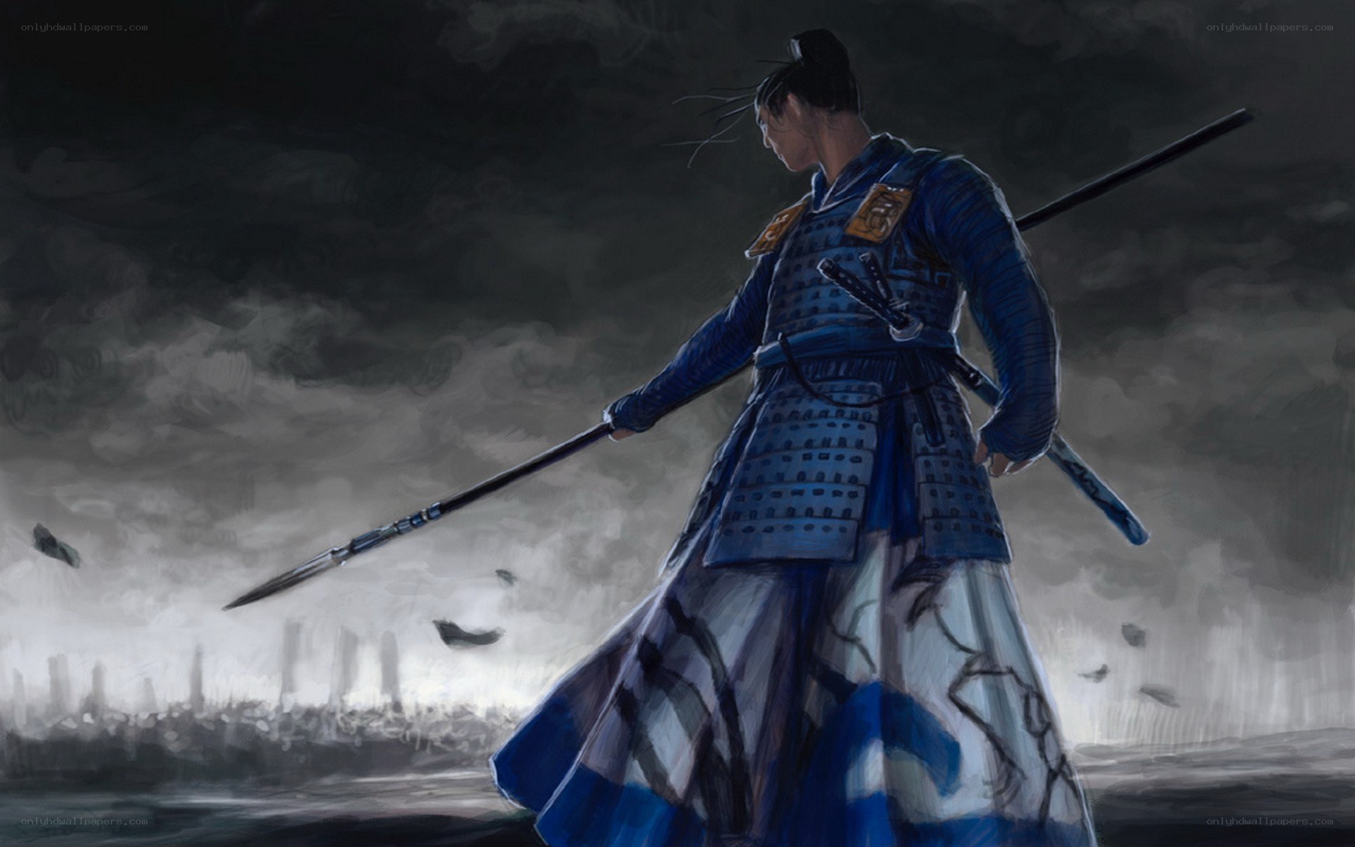 Samurai warrior in storm