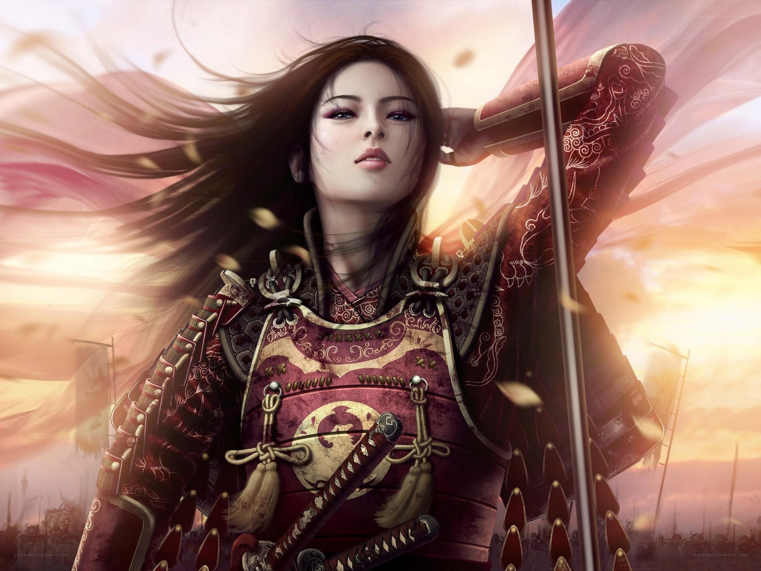 Samurai warrior in sunset