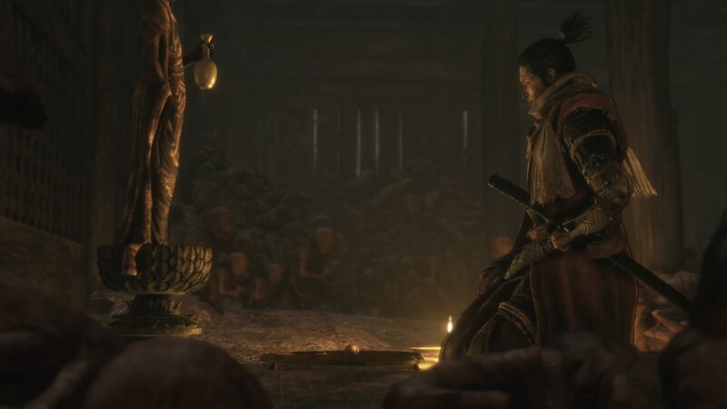 Samurai Warrior Kneeling — Brown, Somber, Night