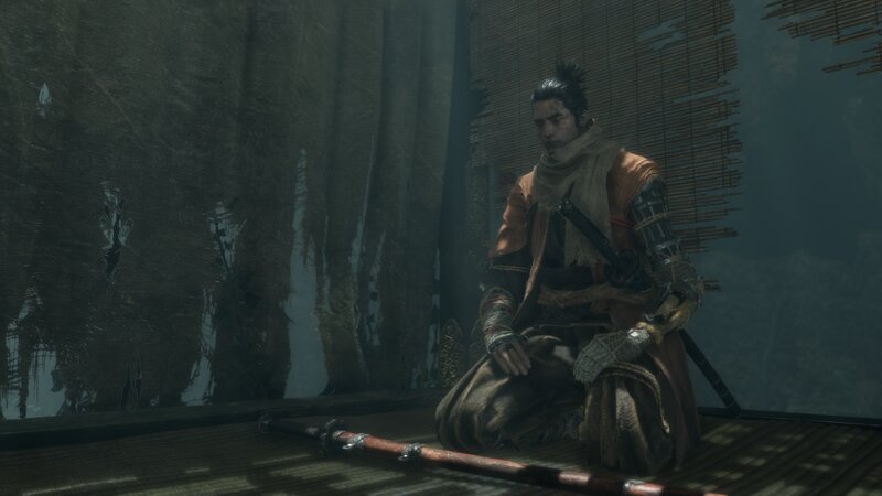 Samurai Warrior Kneeling — Brown, Somber