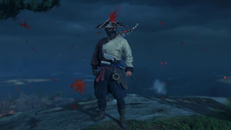 Samurai Warrior on Cliff — Blue
