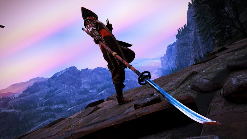 Samurai Warrior on Cliff — Purple