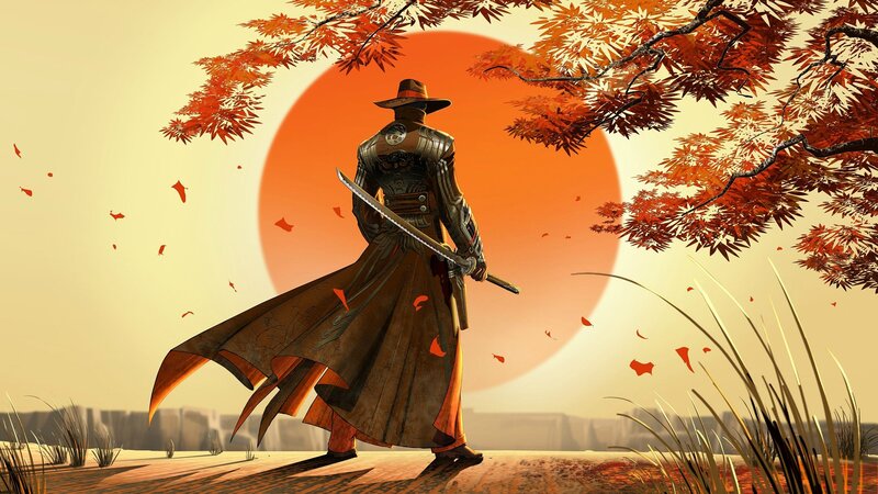 Samurai Warrior — Orange, Dramatic, Autumn, Digital Art