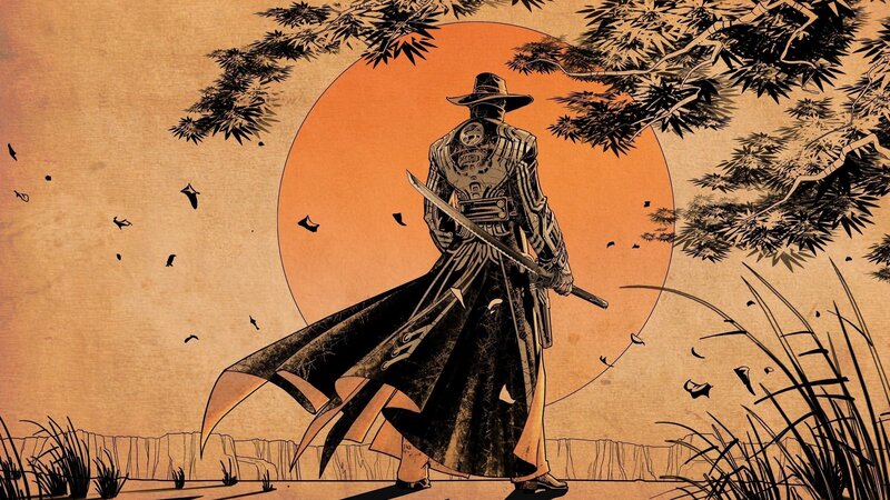 Samurai Warrior — Orange, Dramatic, Sunset, Illustration