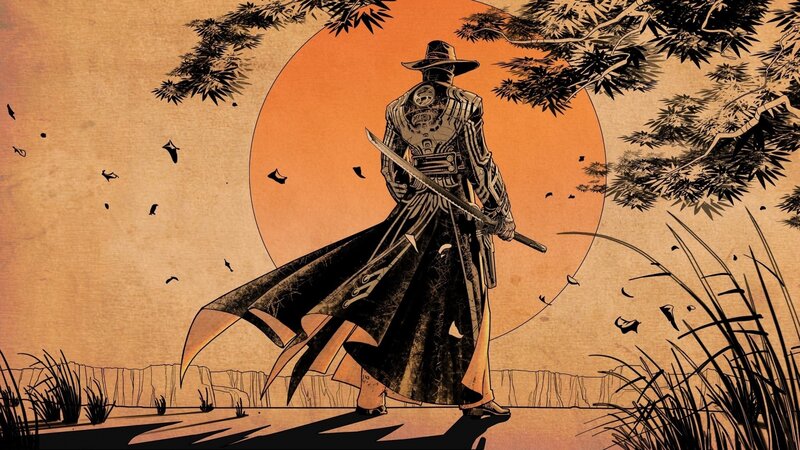 Samurai Warrior — Orange, Dramatic, Sunset