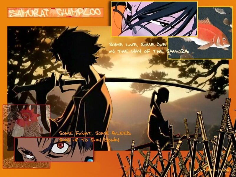 Samurai Warrior Silhouette — Orange, Dramatic, Sunset, Anime