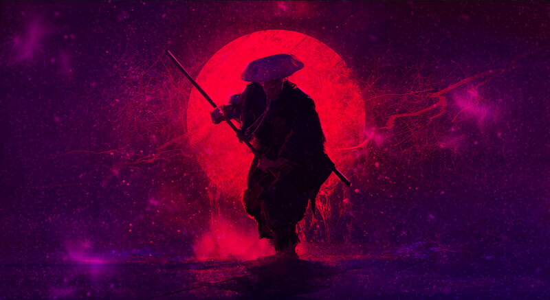 Samurai Warrior Silhouette — Purple