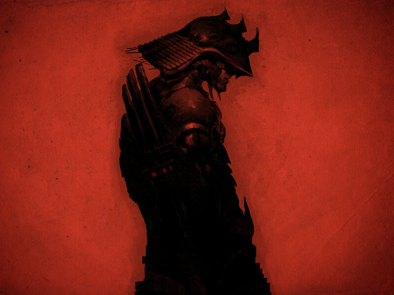 Samurai Warrior Silhouette — Red, Dramatic, Digital Art