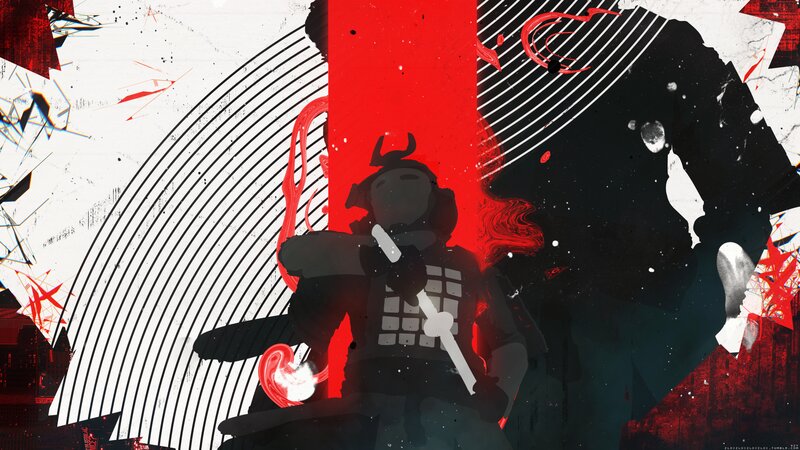 Samurai Warrior Silhouette — Red, Dramatic