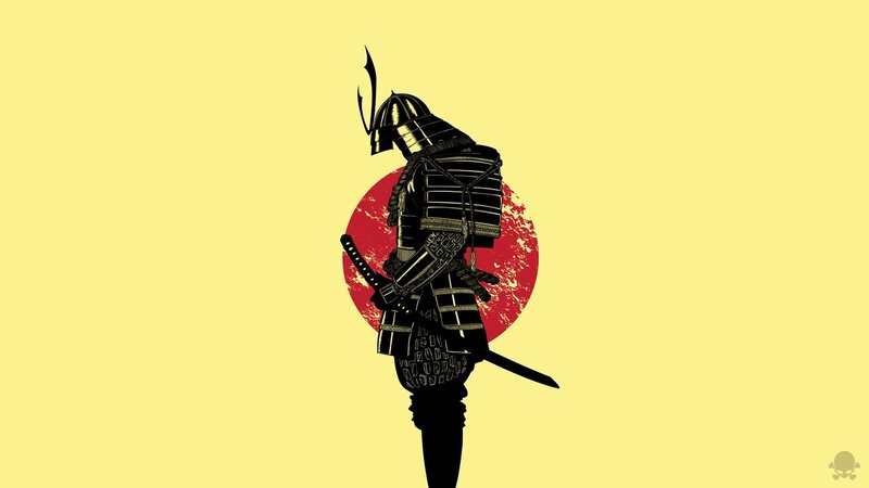 Samurai Warrior Silhouette — Yellow, Dramatic