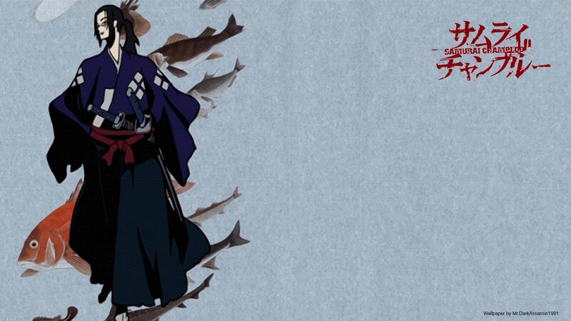 Samurai Warrior with Fish — Blue