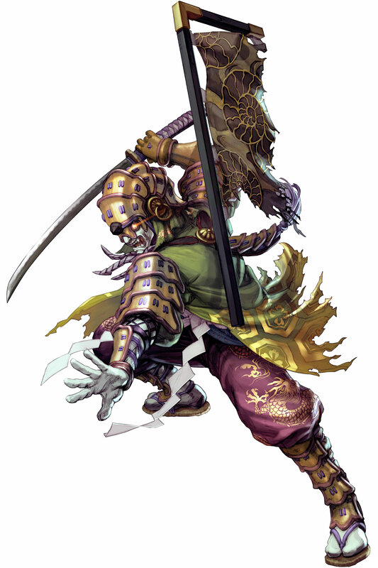 samurai warrior with flag and sword