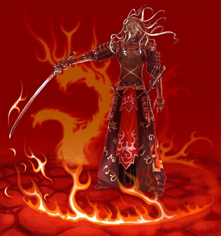 samurai warrior with flaming sword