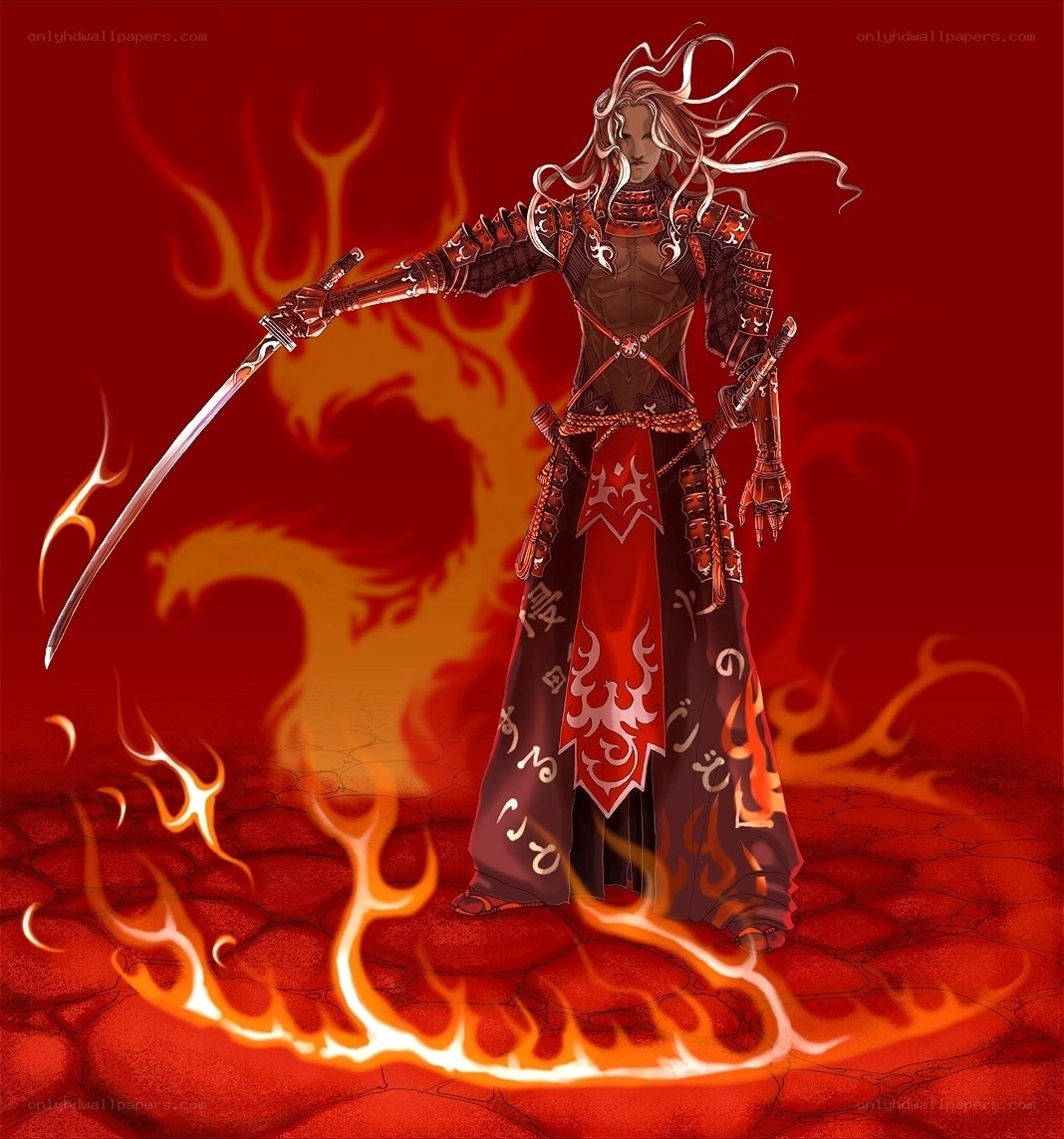 samurai warrior with flaming sword