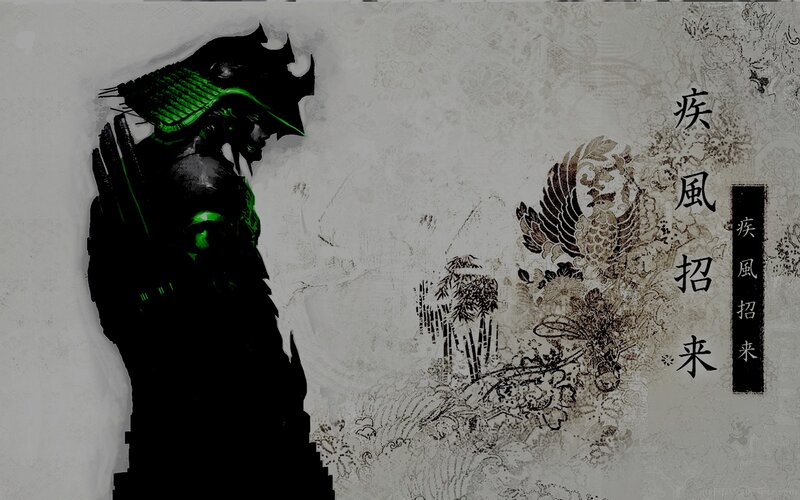 Samurai warrior with green armor