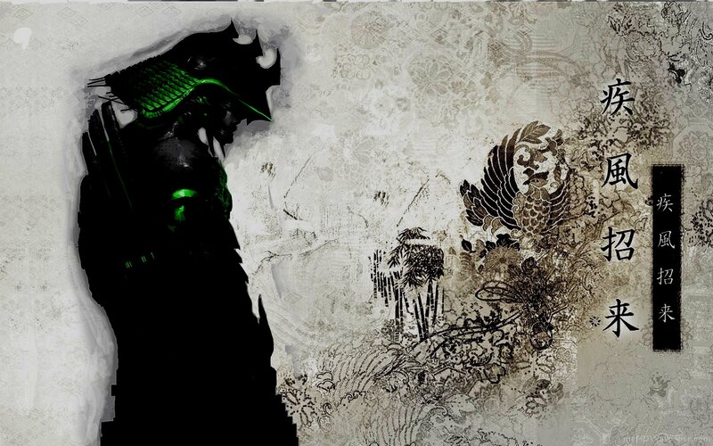 Samurai warrior with green lights