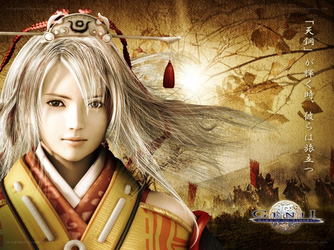 Samurai warrior with long white hair