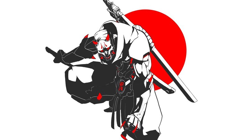 Samurai Warrior with Mask — Black, Dramatic
