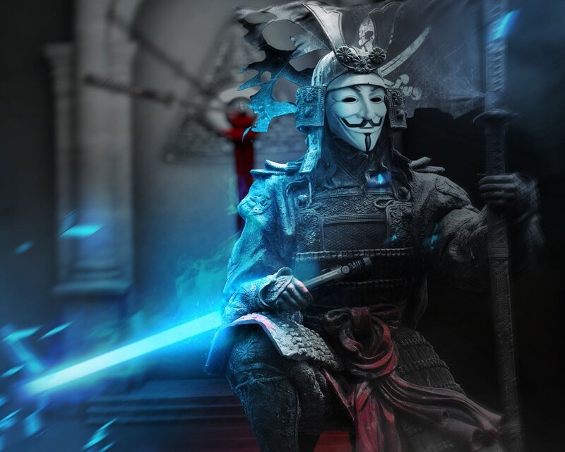 Samurai Warrior with Mask — Blue, Dramatic, Night